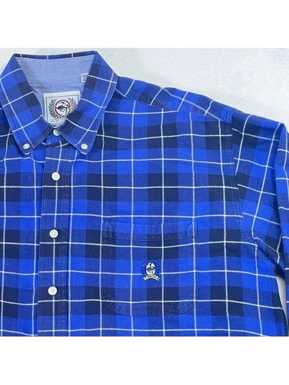 Cinch Western Shirt Men's Size Large Blue/Black Plaid Long Sleeve Button Down